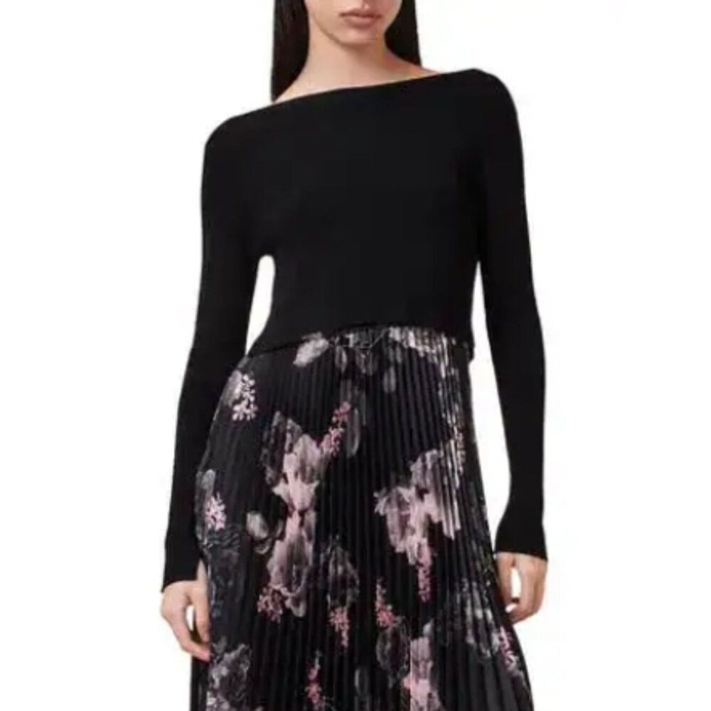 NWT ALL SAINTS Clarity Mono Black Ribbed Cropped Sweater in Size M